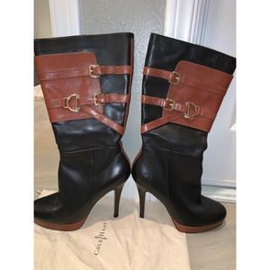 Cole Haan black/brown heeled boots worn twice 8